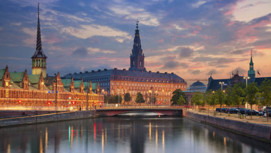Image of Copenhagen, Denmark during twilight blue hour.